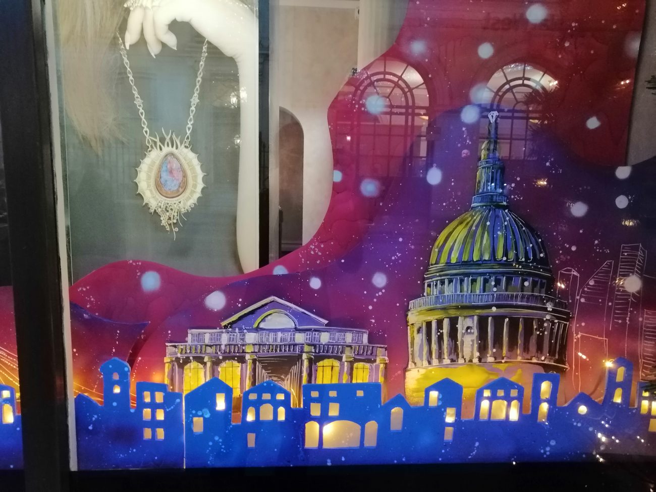 Close view of St Paul's Cathedral painted in ink against a sprayed sky